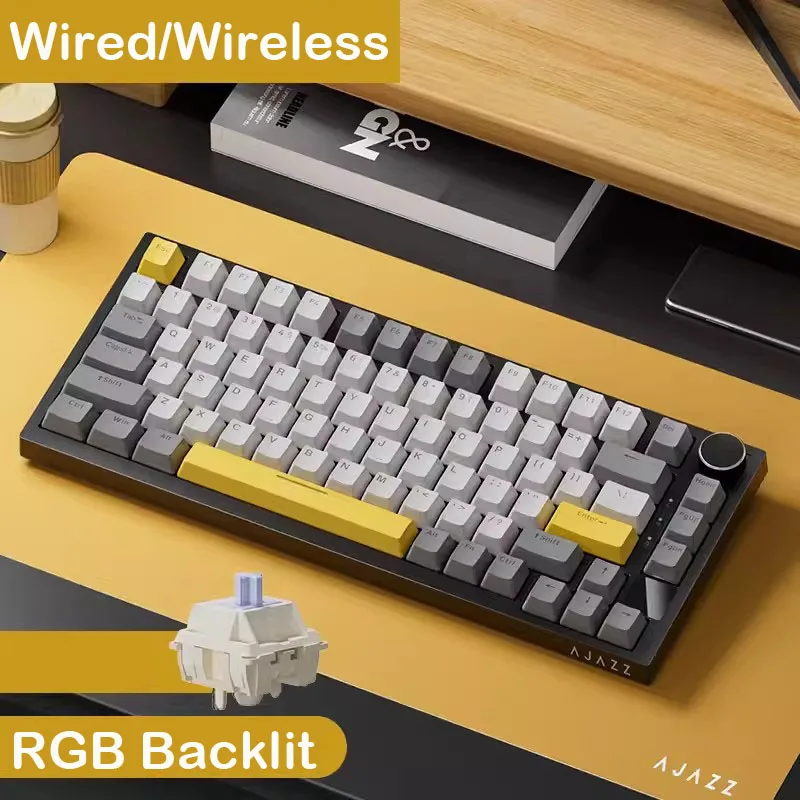 AJAZZ AK820 Pro Teclado mecánico inalámbrico y con cable para jugar, interruptores intercambiables en caliente retroiluminados RGB de tres modos, diseño compacto al 70%, PC/Mac