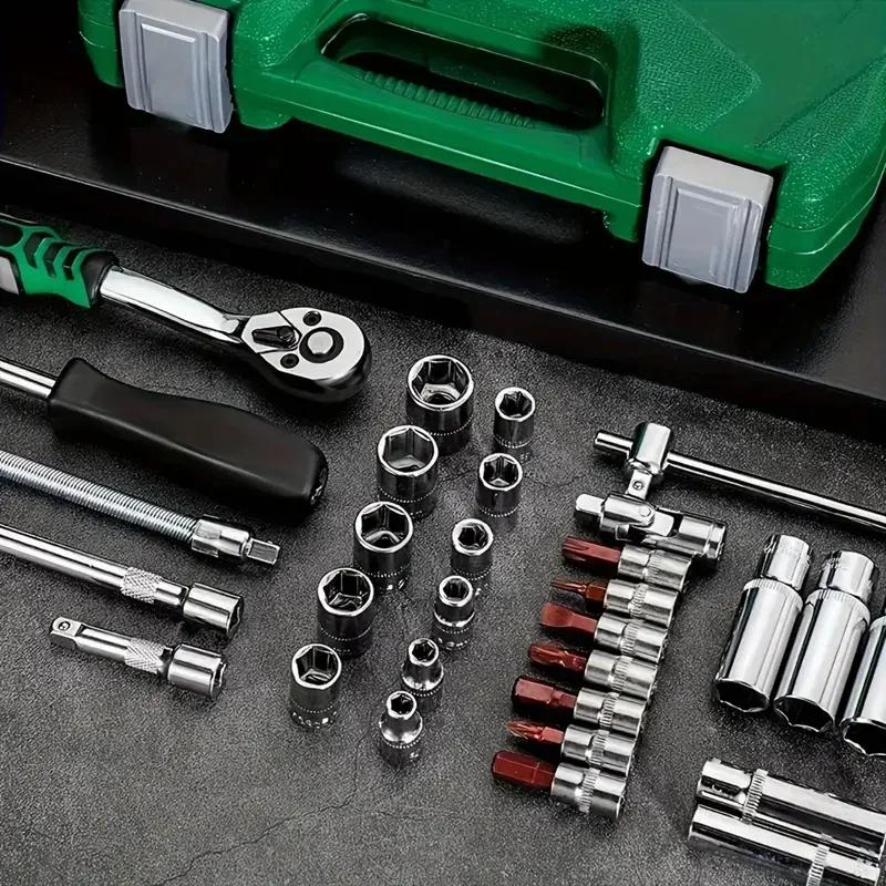 46pcs Ultimate Auto Marine Tool Kit with Socket Wrench Ratchet Set and Durable Steel Construction in Storage Case Motorcycles