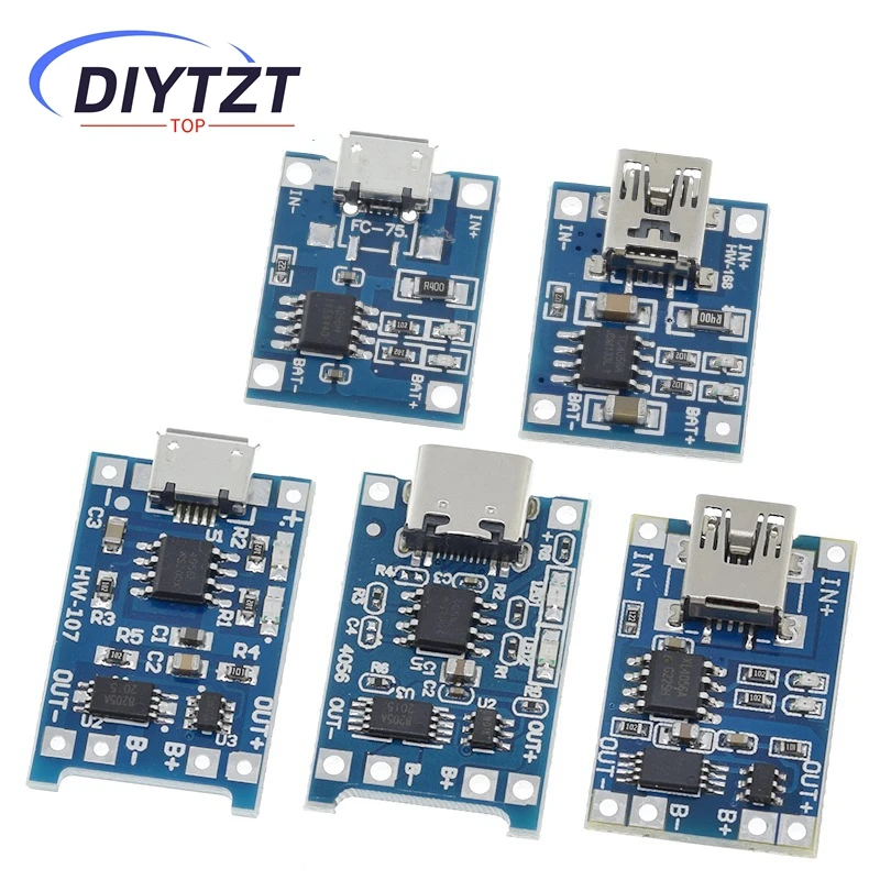 5/10Pcs Micro USB 5V 1A 18650 TP4056 Lithium Battery Charger Module Charging Board With Protection Dual Functions 1A Li-ion