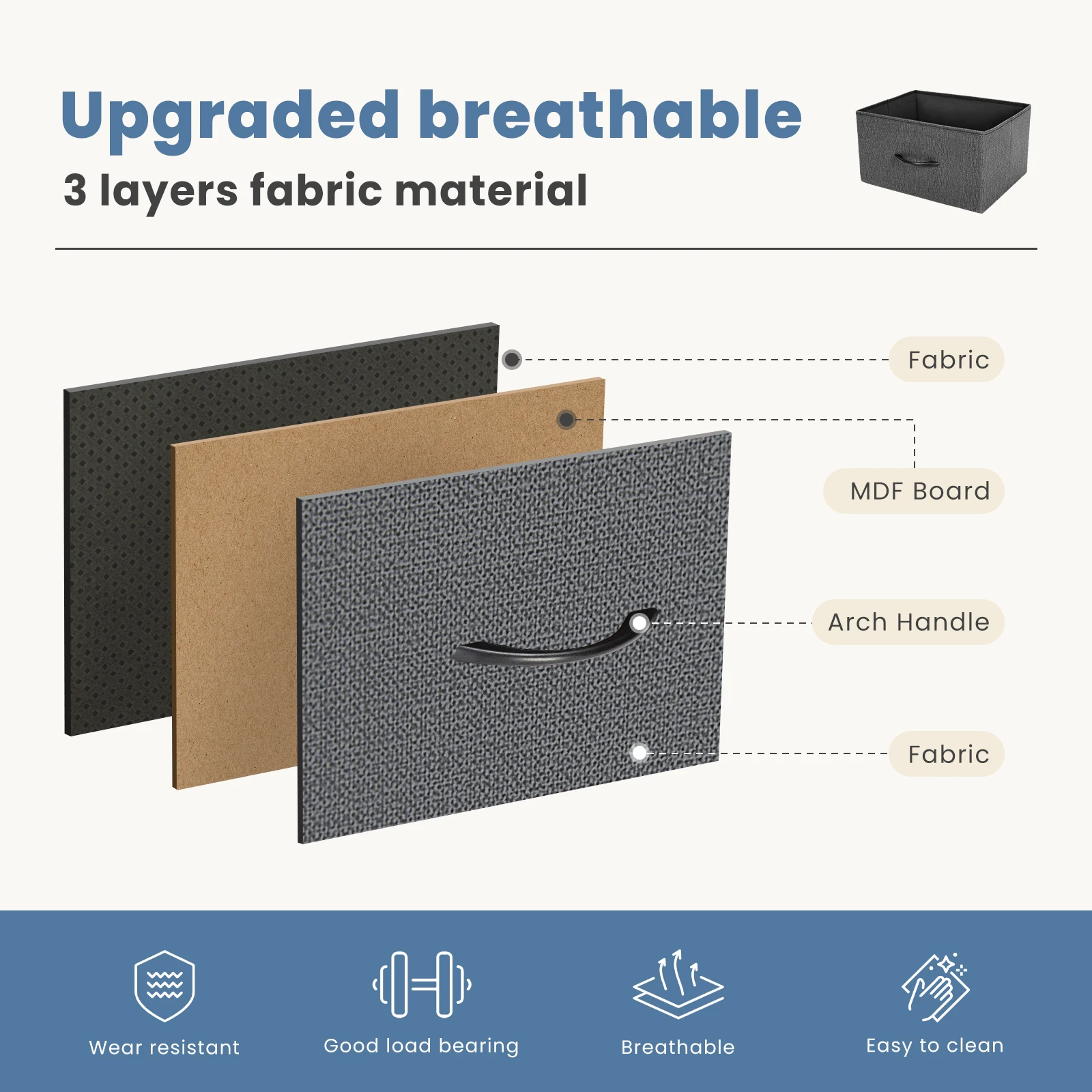 JHK Comò per camera da letto con 4 cassetti in tessuto Comodino Armadio con struttura in acciaio per armadio portaoggetti di mobili