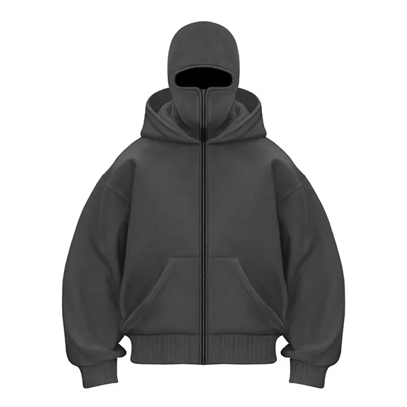 Y2k vintage inverno streetwear casal topos balaclava integrado hoodie masculino cor sólida ninja pulôver hip hop emenda moletom