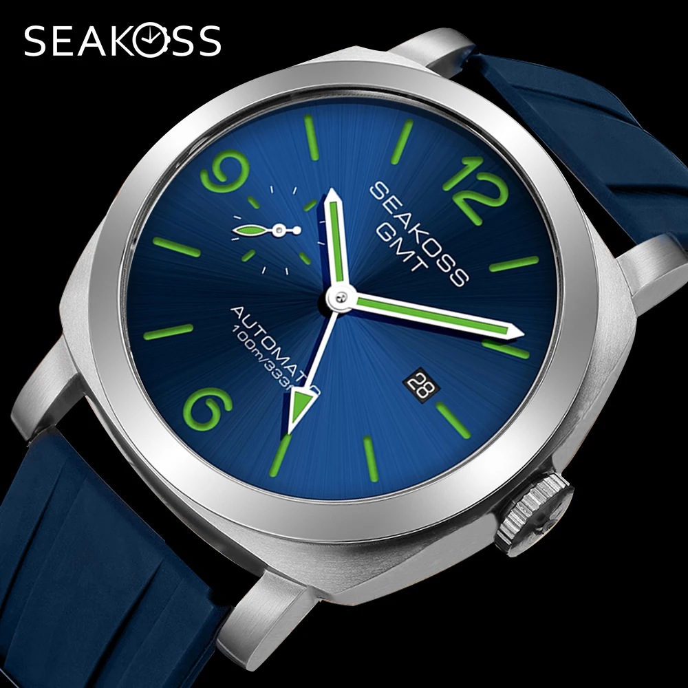 SEAKOSS GMT Diving Automatische mechanische Uhren Herren 1963 ST2557 Möwenwerk 316L Super Luminous Kalender 10Bar Armbanduhren
