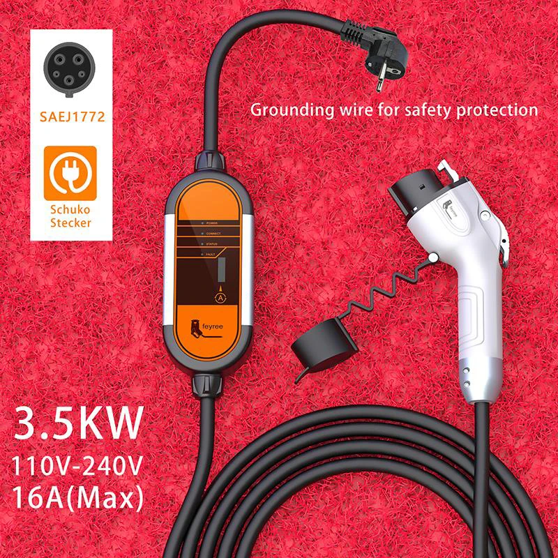 Feyree-cargador EV portátil tipo 2 para coche eléctrico, Cable de carga EVSE tipo 1, J1772 SAE, caja de pared con controlador de enchufe europeo, IEC62196-2 16A