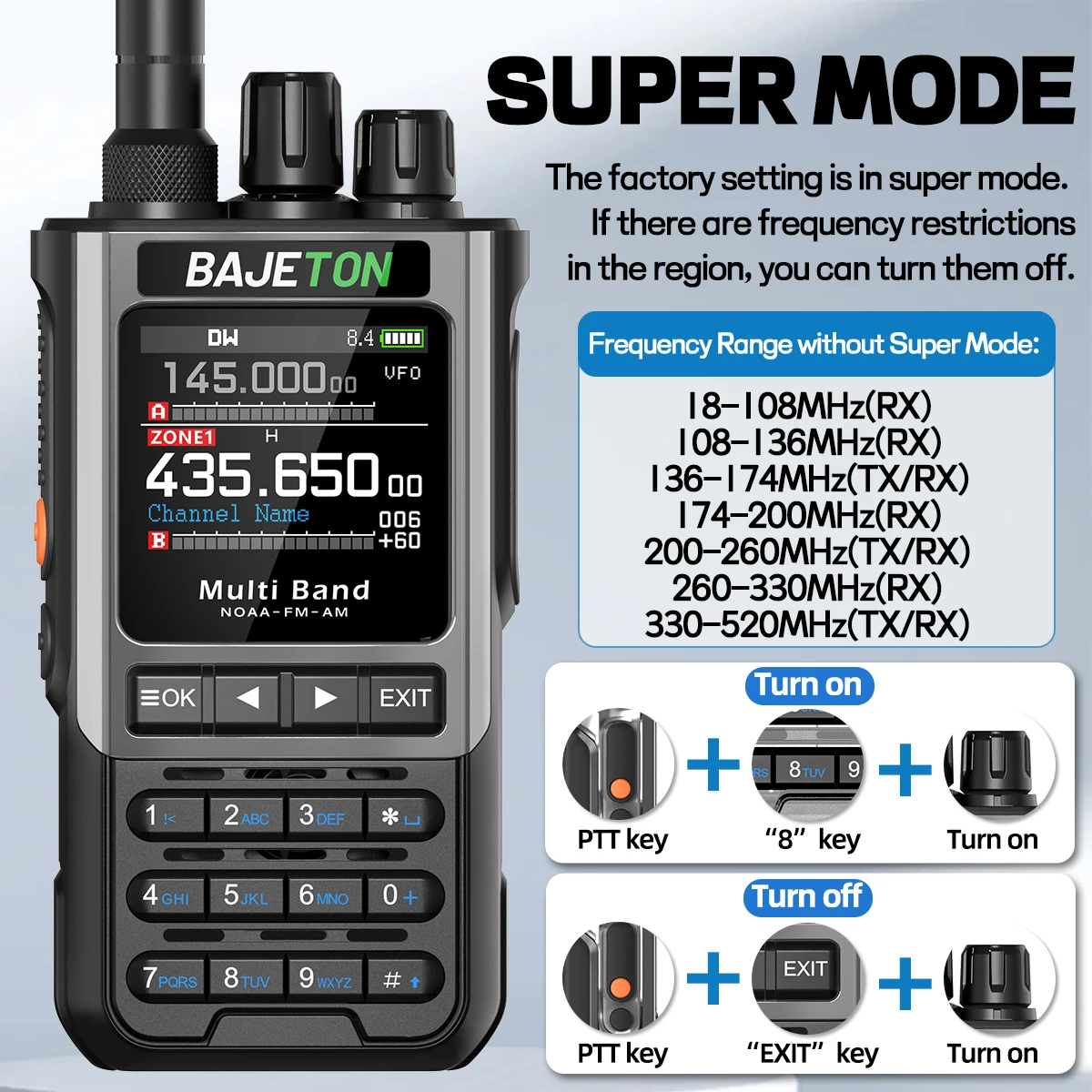 BAJETON BJ-8300 Walkie Talkie SW AM SSB CB Receive Wireless Bluetooth Phone Programming Station NOAA Two Way Radio RT-950PRO