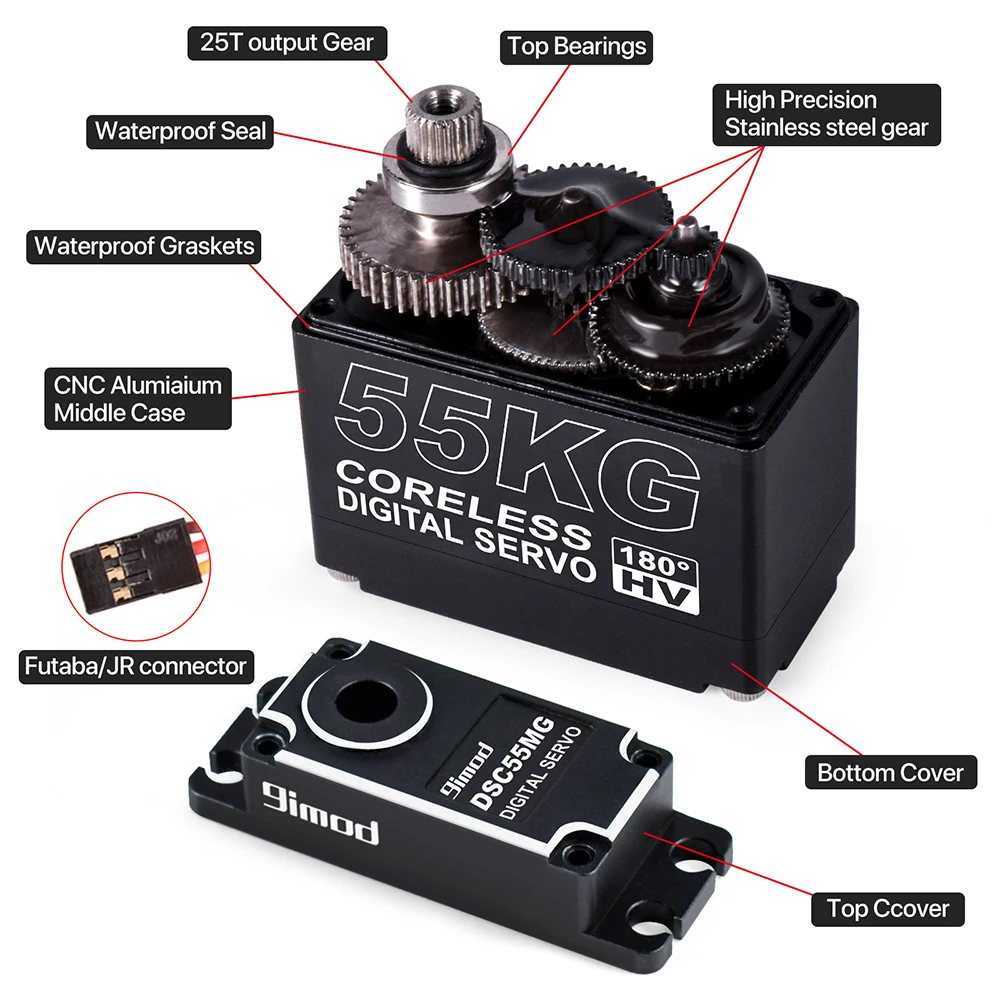 9imod 55กก.กันน้ําServo IP67 180/270 Magnetic SensorแรงบิดสูงCoreless Digital Servoเกียร์โลหะเต็มรูปแบบสําหรับ1/8 1/10 RC Cars