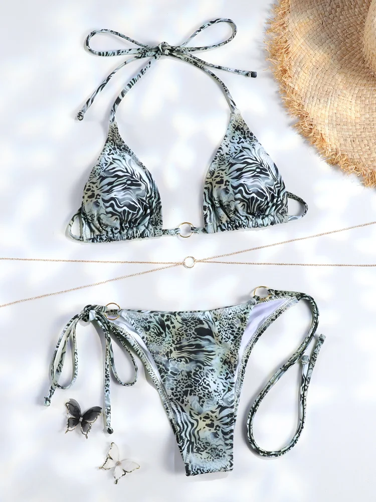 Sexy Triangle chaînes Bikini ensembles Micro tongs maillot de bain femmes maillot de bain Biquini pansements de plage maillot de bain imprimé string Bikini