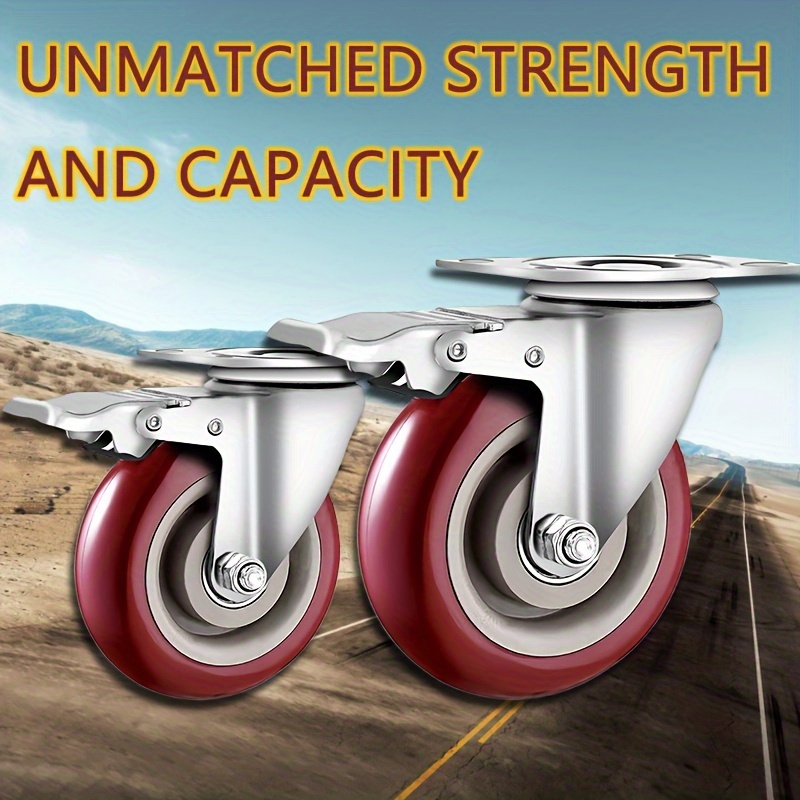 Rodízios resistentes de 4 ", 4 unidades, com freio de travamento, rodas giratórias industriais, capacidade de carga de 2400lbs, rodízios de móveis de substituição