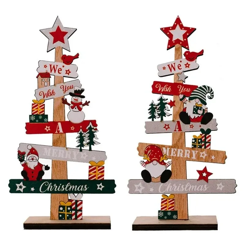 Árbol de Navidad de madera para decoración del hogar, adorno de escritorio de Papá Noel, placa de señal de Feliz Navidad, regalo de Año Nuevo, 2025