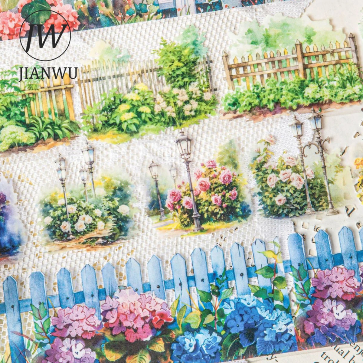 Jianwu 50มม. * 200ซม. ชุดอุปกรณ์จัดสวนดอกไม้แนววินเทจเทปผ้าคอลลาจเครื่องเขียนสมุดบันทึกงานประดิษฐ์ทำมือสร้างสรรค์