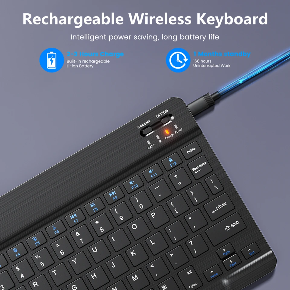 Teclado inalámbrico Bluetooth, ratón recargable para IOS, Android, Windows, tableta para iPad Air Mini Pro, teclado inglés ruso