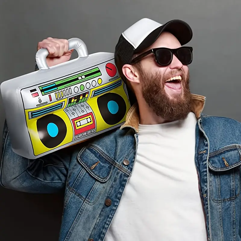 2 pçs conjunto de brinquedos de rádio infláveis dos anos 90, decorações de festa, brinquedos de balão em forma de telefone hip-hop temático discoteca festa de aniversário adereços