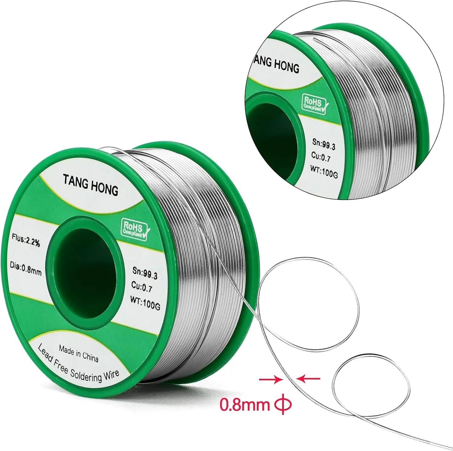 TANGHONG bleifreier Lötdraht, elektrischer Lötkolben, Reparaturschweißen mit Kolophonium-Zinndraht, Sn99,3Cu0,7, 50 g, 100 g, 0,5, 0,6 0,8