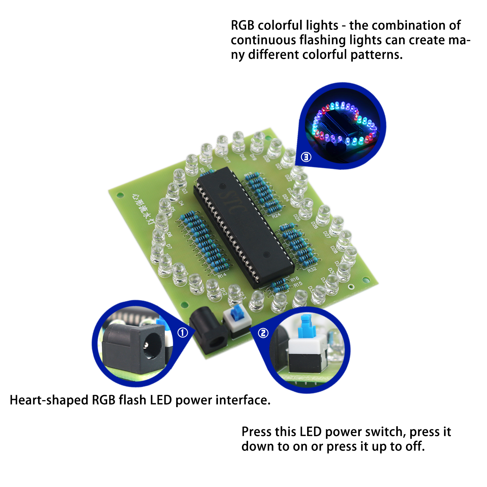 DIY elektronische Kit Herzform bunte Blendung LED RGB-Modul Liebe Wasser Licht stc89c52 51 Single-Chip-Mikro computer für Arduino