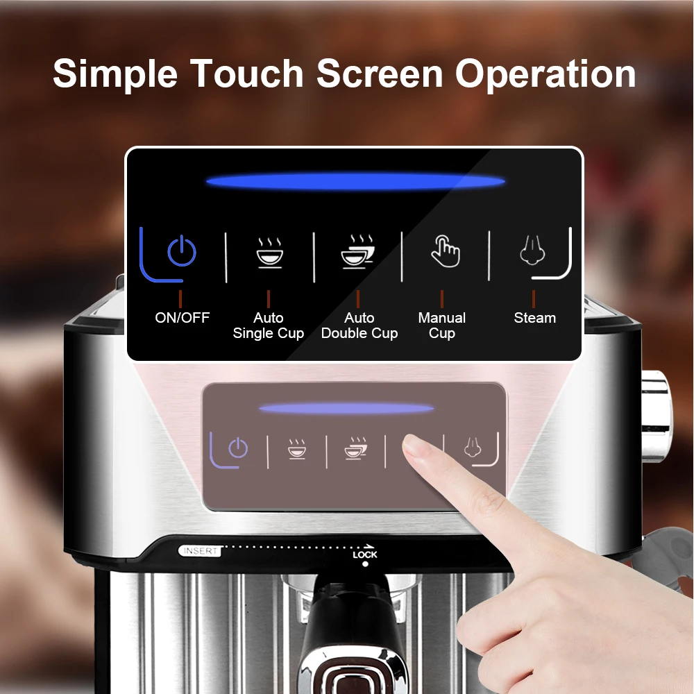 LCD Touch Espresso Kaffeemaschine Maker Halbautomatische Pumpe mit Cappuccino Milch Blase Maker