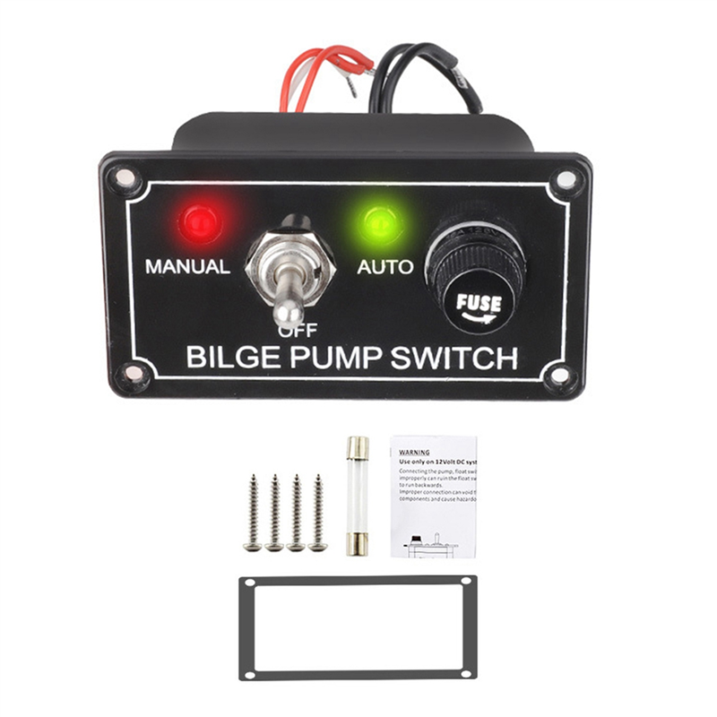 DC 12V Fused Marine Bilge Pump Switch Panel with LED Indicator Light Manual/Off/Auto 3-Way Toggle Switch