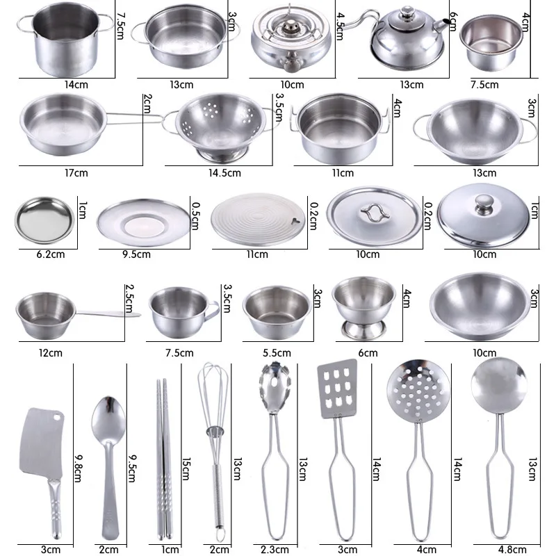 25pcs 미니 주방 용품 어린이를위한 장난감 세트 소녀 스테인레스 스틸 음식 요리 주방 장난감 교육 척 놀이를 잡을 수 있습니다
