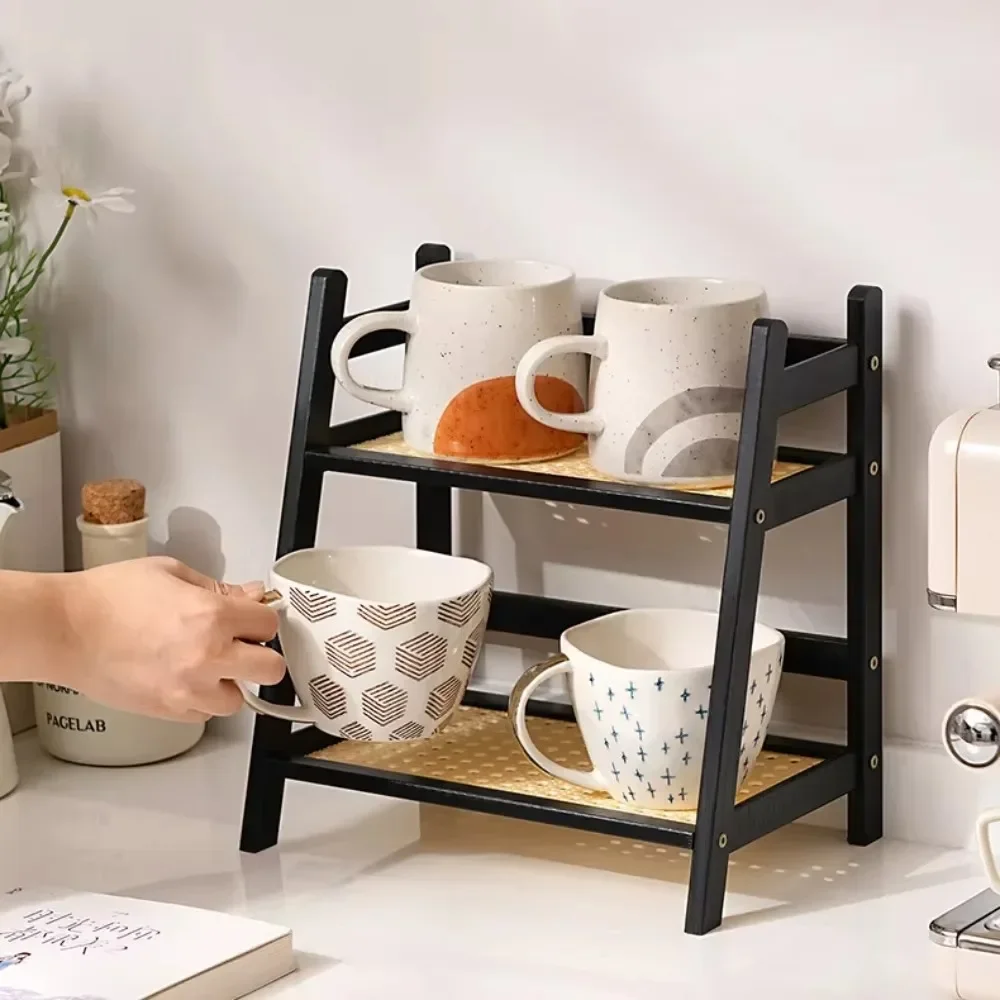Doppelschichtiges Bambusregal, 2-stufiger Desktop-Organizer, Präsentationsregale, Büro, Schreibwaren, Büroaufbewahrung, Make-up-Organisation für Waschtisch