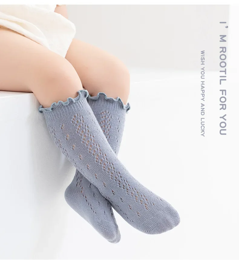 Calcetines hasta la rodilla con volantes para niños, calcetines largos de algodón suave con encaje y flores para recién nacidos de 0 a 3 años