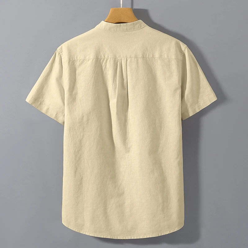 ฤดูร้อนStand Up Collarเสื้อTสีทึบแขนสั้นผ้าฝ้ายเสื้ออินเทรนด์BreathableหลวมเยาวชนBasic Pocket Top