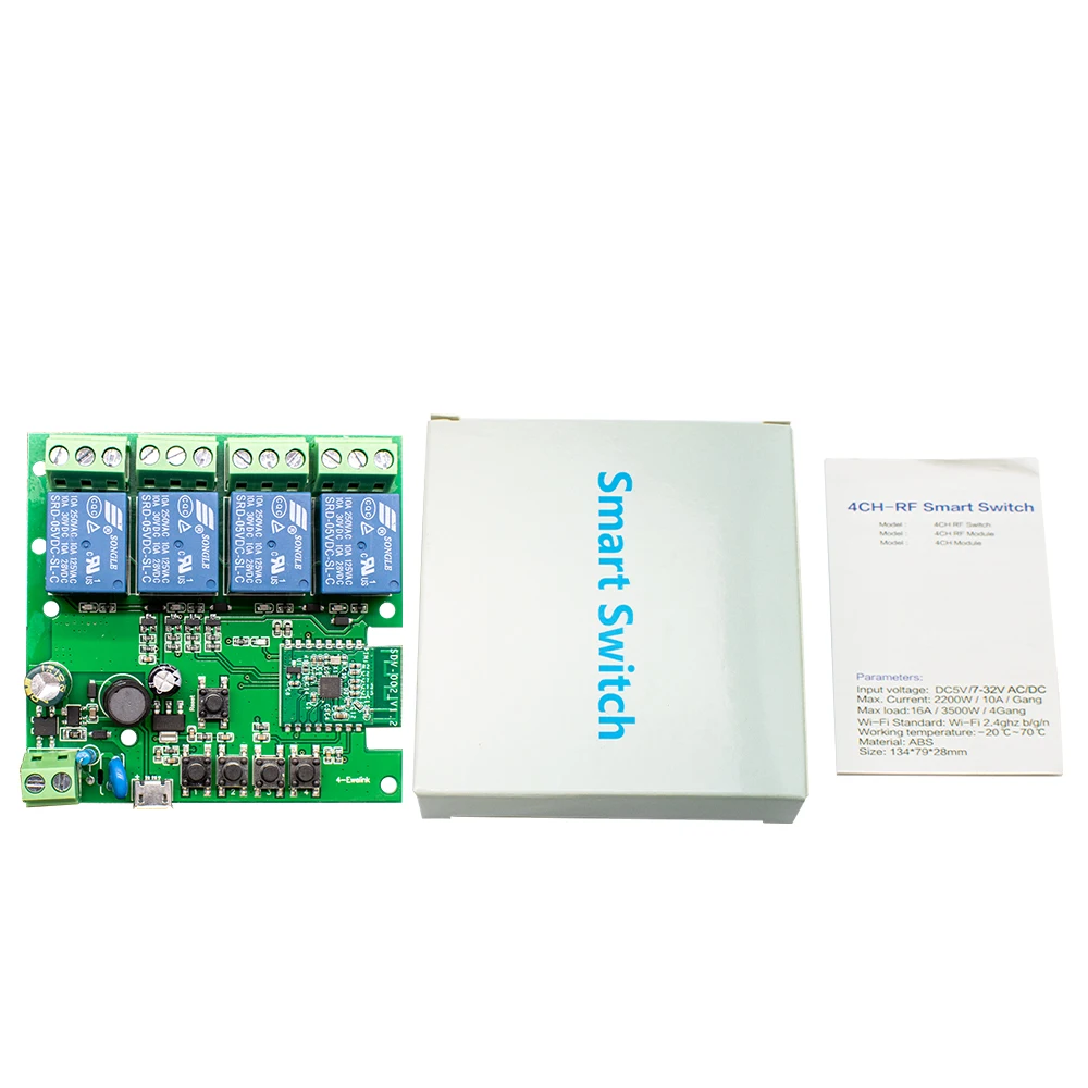 Ewelink-disyuntor de interruptor de Radio, 4 canales, AC/DC, 7-32V, 85-250V, USB, 5V, 4 canales, interruptor de Control remoto inteligente, módulo de relé WIFI