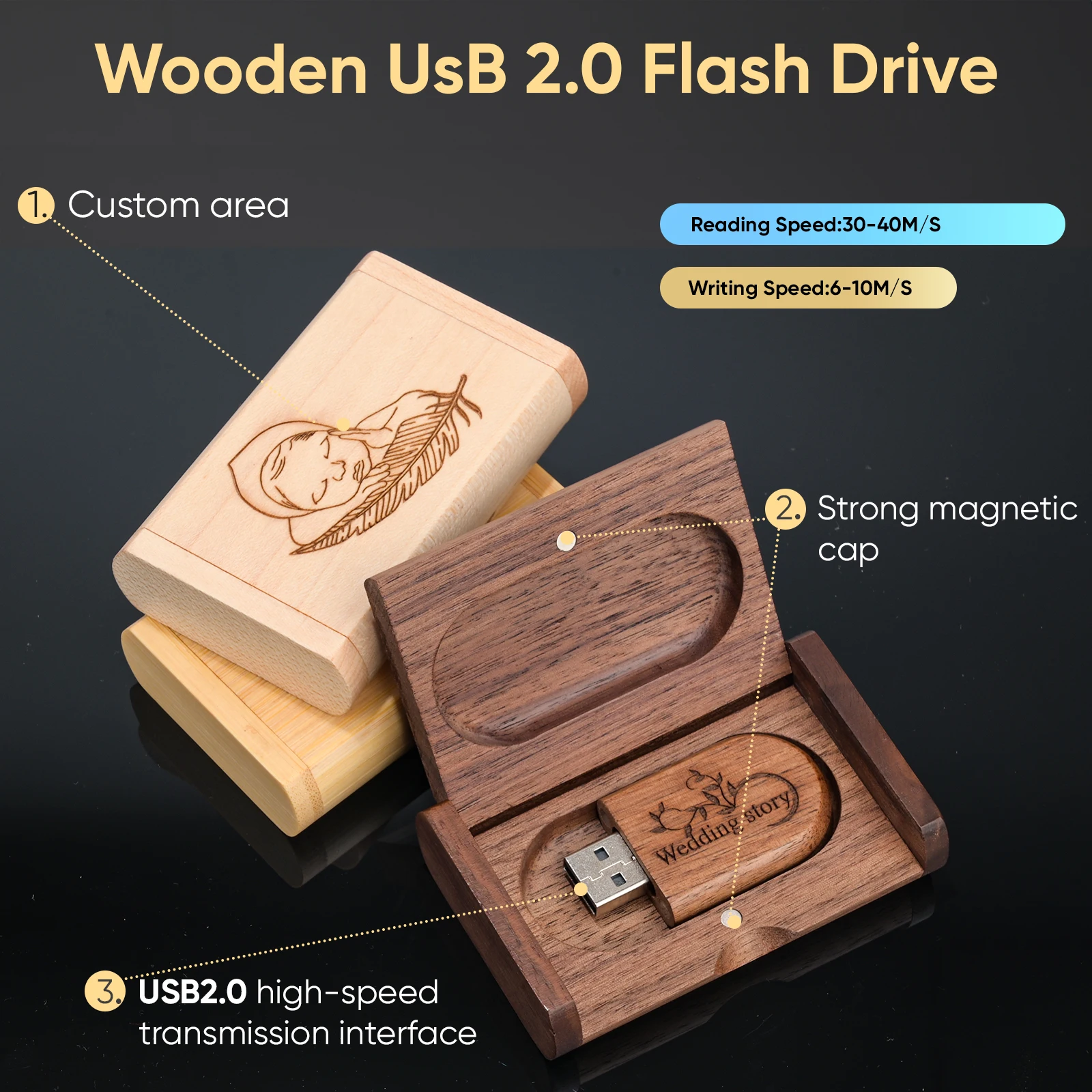 JASTER USB Flash Drive 2,0 128GB Memory Stick madera/bambú logotipo gratis Pendrive 4GB 8GB 16GB 32GB 64GB Pen Drive regalos de boda