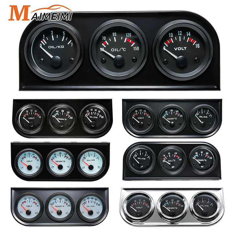 52 mm 3-in-1 Öldruckmesser + Voltmeter + Wassertemperaturanzeige Kit Voltmeter mit Sensor Öltemperaturanzeige Dreifachzähler