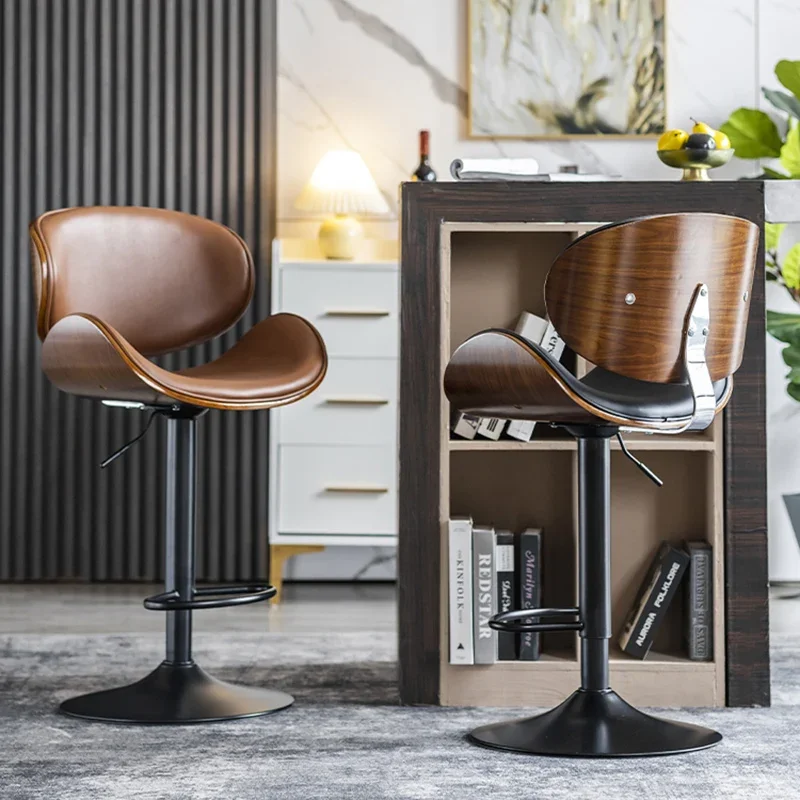 Banco de bar europeu de couro legítimo, altura ajustável, luxo, minimalista, para casa, pub, recepção, balcão, móveis de assento alto