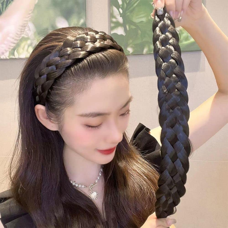 手作りの女性用編組ウィッグ,ヘアアクセサリー,かつら,ヘアバンド,かつら,ヘアバンド,5ストランド