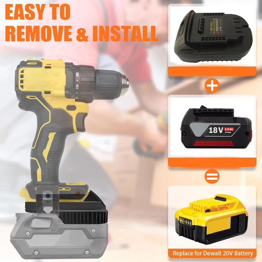 BS18DL Batterieadapter wandelt für Bosch 18 V Lithiumbatterien für Dewalt 18 V/20 V Lithiumbatterie DCB184 DCB181 DCB182 DCB200 um