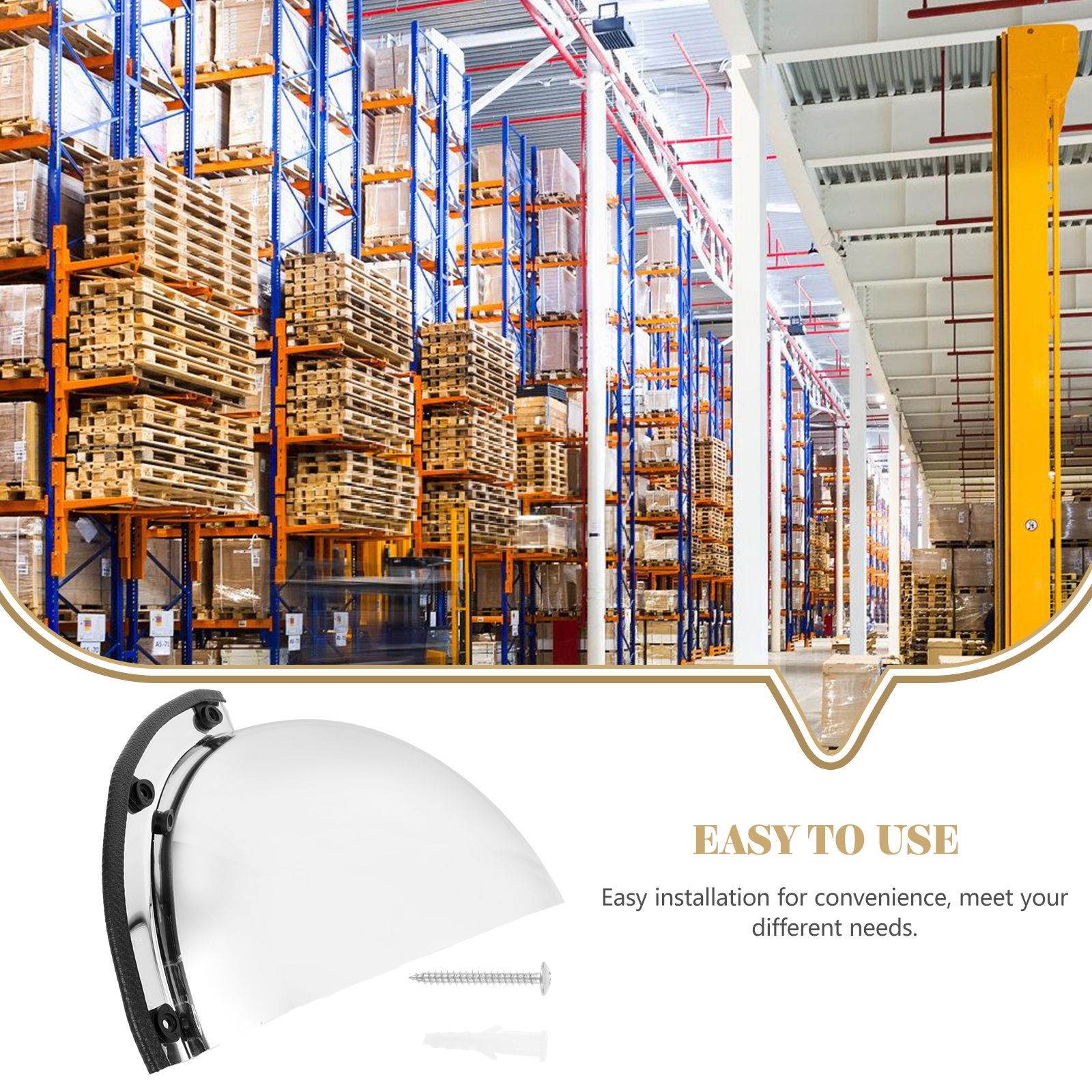 Spherical Convex Mirror 40 Inch Perimeter Wide Angle Security Corner Hallway Silver Acrylic Traffic Safety Business Office Wall