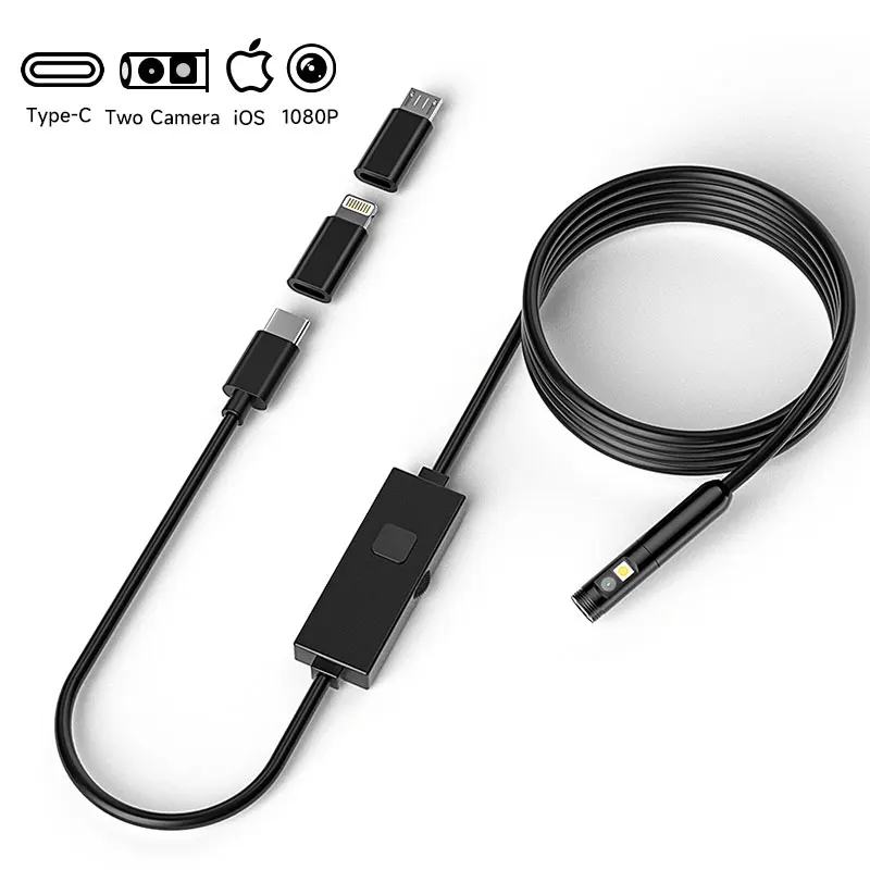 Industriële endoscoop 3in1 Micro USB Type-C enkele dubbele camera voor IOS iPhone Android-telefoons Waterdichte pijpinspectie Borescope