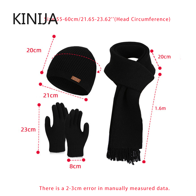 3 Pcs Sets Winter Women Plush Knitted Cold Hat Warm Woolen Head Cap Scarf Gloves Hats Outdoor Ear Windproof Beanies Cap