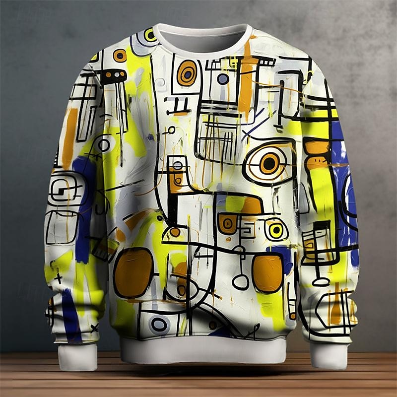 Jersey sudadera para hombre con estampado gráfico de grafiti 3D, camisetas de manga larga de gran tamaño con cuello redondo, jersey de Golf, sudaderas informales para hombre