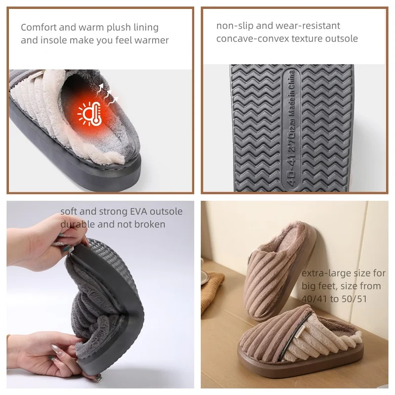 Winter Männer Warme Hausschuhe Mann Haus Nicht Slip Weiche Schuhe Komfort Flache Hause Innen Schlafzimmer Plüsch Slipper Extra-große Baumwolle schuhe