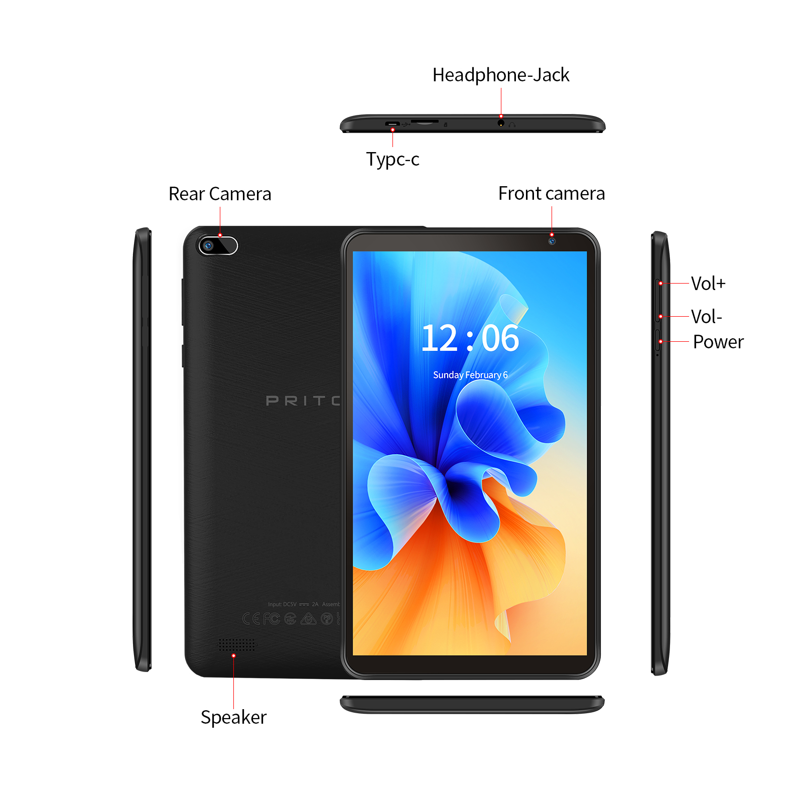 ITOM-Tablette PC de 7 Pouces, 32 Go, Android 11, avec Façades, Processeur Core, Écran HD IPS, Caméra pour Touristes, Wifi, avec Étui de Protection en PU