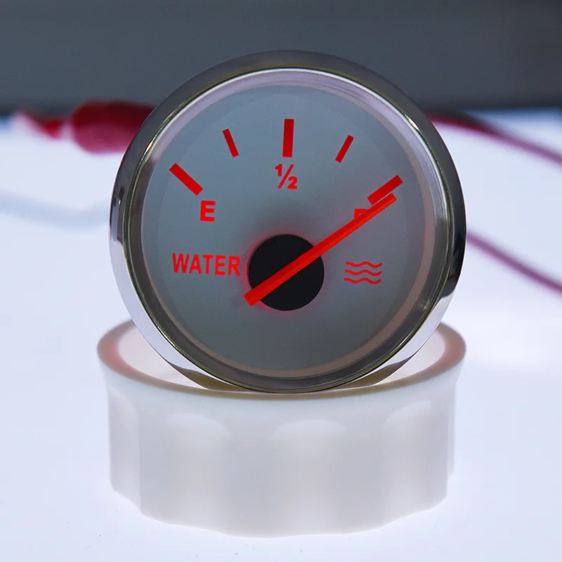 Medidor de nível de água com luz vermelha Sensor de nível de água Unidade de envio de água Carro marinho, 52mm, 0-190 Ohm