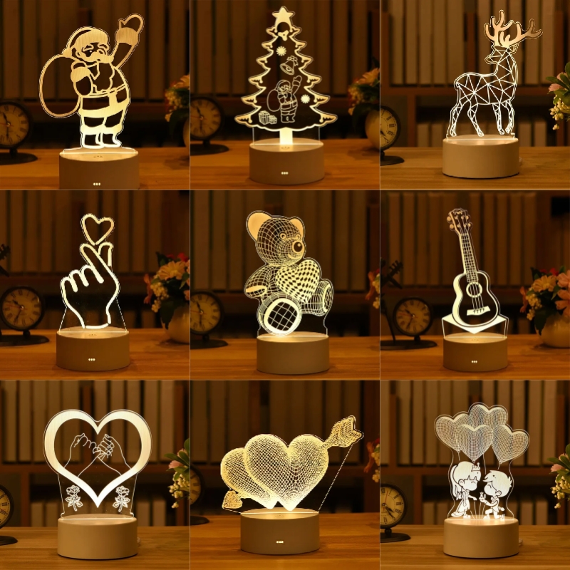 Romantyczna miłość 3D Akrylowa lampa LED do domu Lampka nocna dla dzieci Lampka stołowa Świąteczna dekoracja imprezowa Walentynkowa lampka nocna