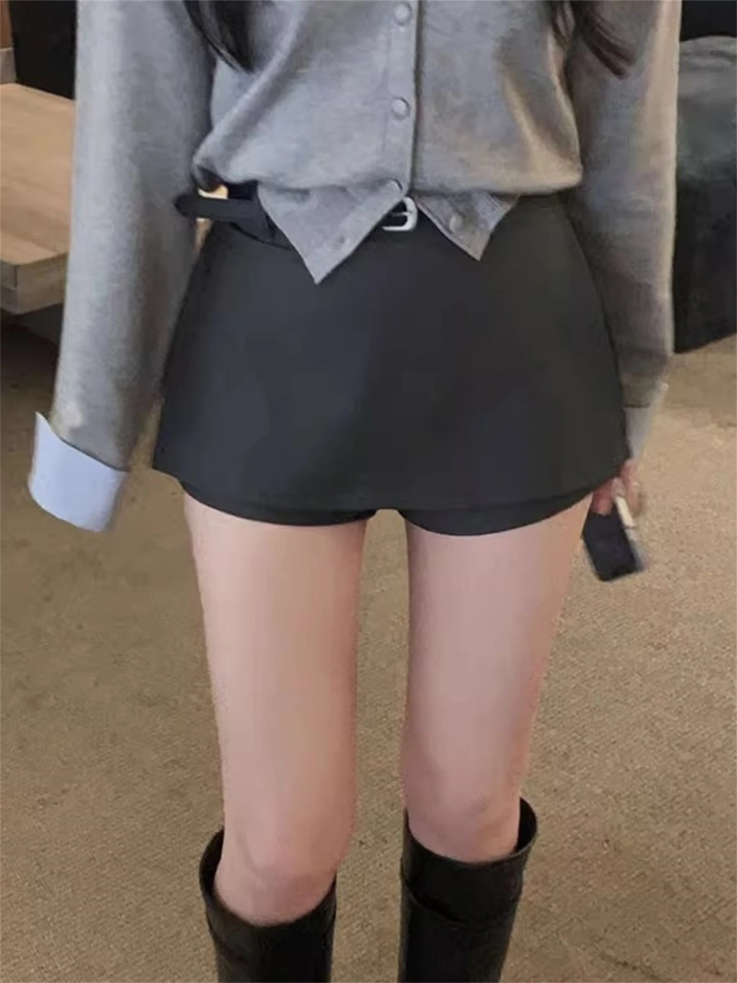 falda Nea en Línea A con Cinturón, Cintura Alta, Estilo Coreano, Informal de Negocios para Mujer, Versátil, Falda Midi