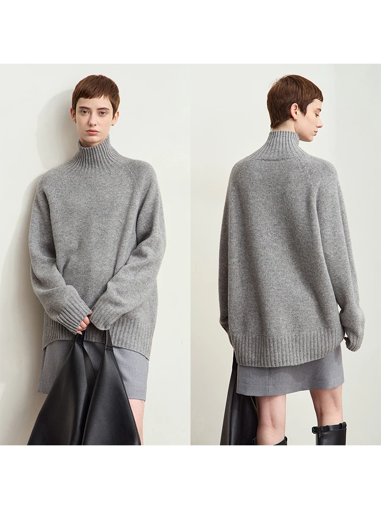 AMII минималистичный зимний женский универсальный водолазка 2024, цельношерстяной бесшовный интегрированный антибактериальный свитер 12454040