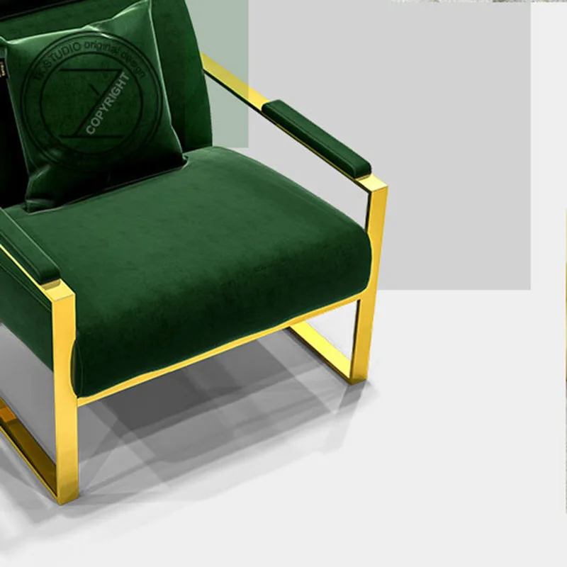 Moderne minimalist ische goldene Edelstahl Lounge Chair Modell Zimmer Designer Samt Stoff einzelne kleine Sofa