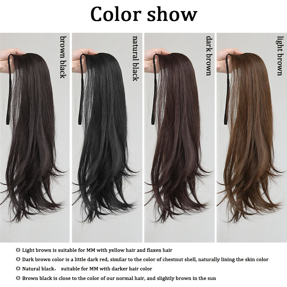 MEIFAN Tổng Hợp Dài Uốn Gợn Sóng Đuôi Ngựa Cho Nữ Nơ Dây Rút Buộc Tóc Đuôi Tóc Tự Nhiên Giả Bộ Tóc Giả