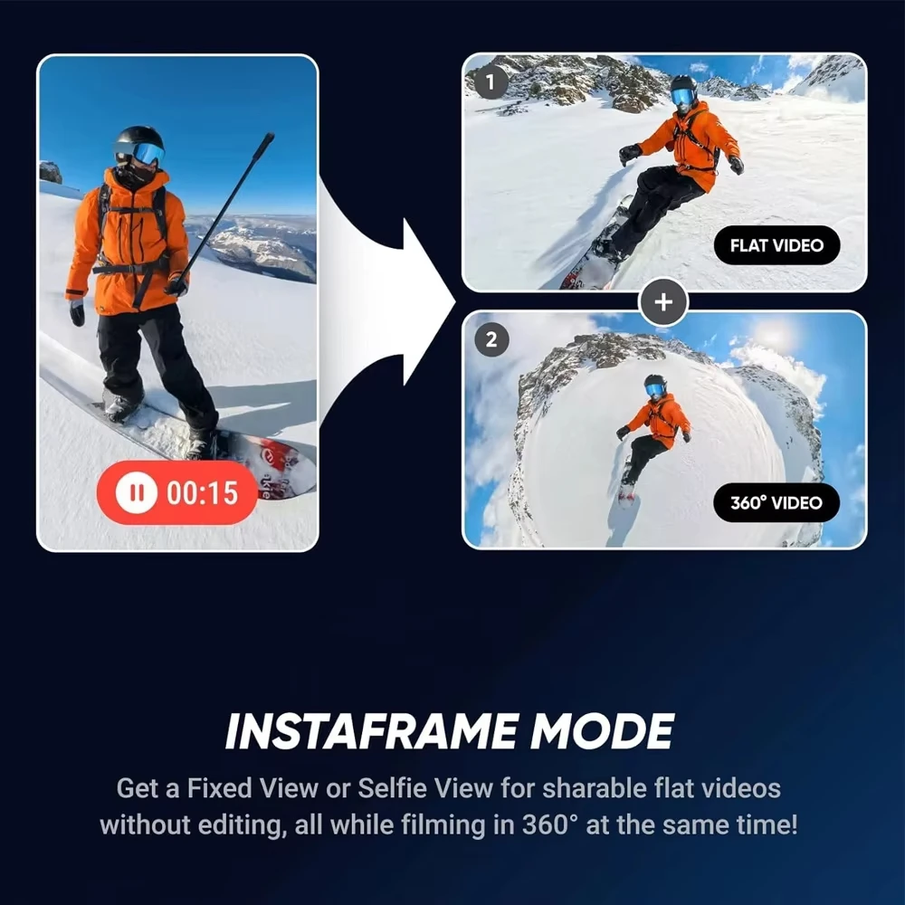 Insta360 X5 Waterproof 8K 360° Action Cam Lenses8K 30fps 360° Video X5 Action Camera Wind Guard 185mins New original