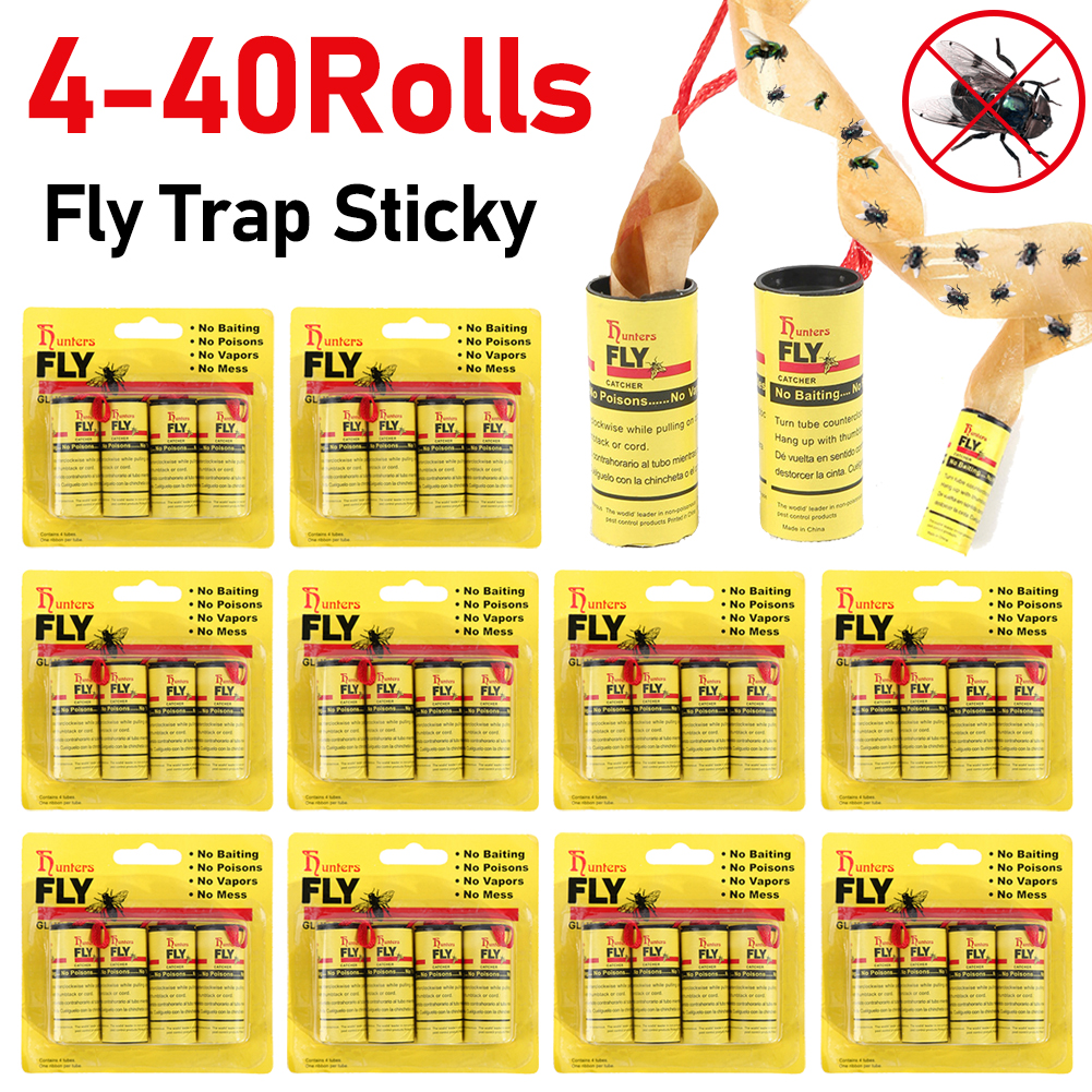 Tira de pegamento fuerte para moscas, atrapamosquitos, insectos voladores, doble cara, 4-40 rollos