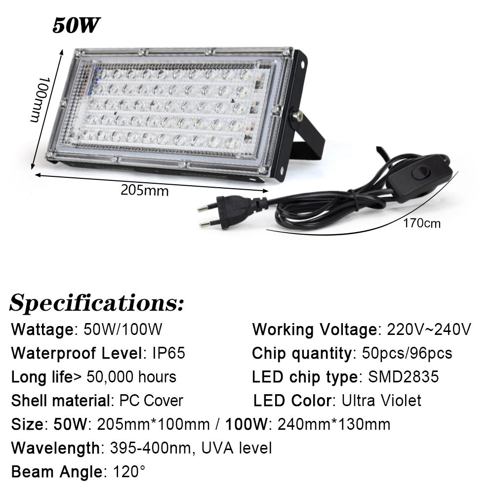 395nm UV LED ステージブラックライト紫外線 50 ワット 220V 効果ライトフラッド紫外線ランプ蛍光パーティーステージライトネオンバー