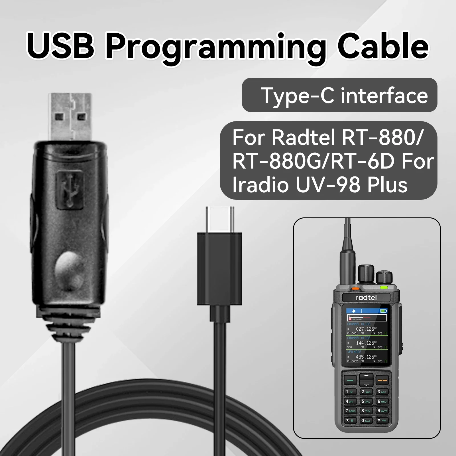 Radtel cabo de programação usb tipo c interface para radtel RT-880 RT-880G RT-6D UV-98 plus r5000 r6000 rádio amador walkie talkie