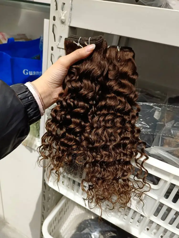 2/3 Lưng Nâu Chocolate Sóng Nước Remy Tóc Dệt Phần Mở Rộng 10-24 Inch Mềm Chất Lượng Không Rối MOGUL tóc