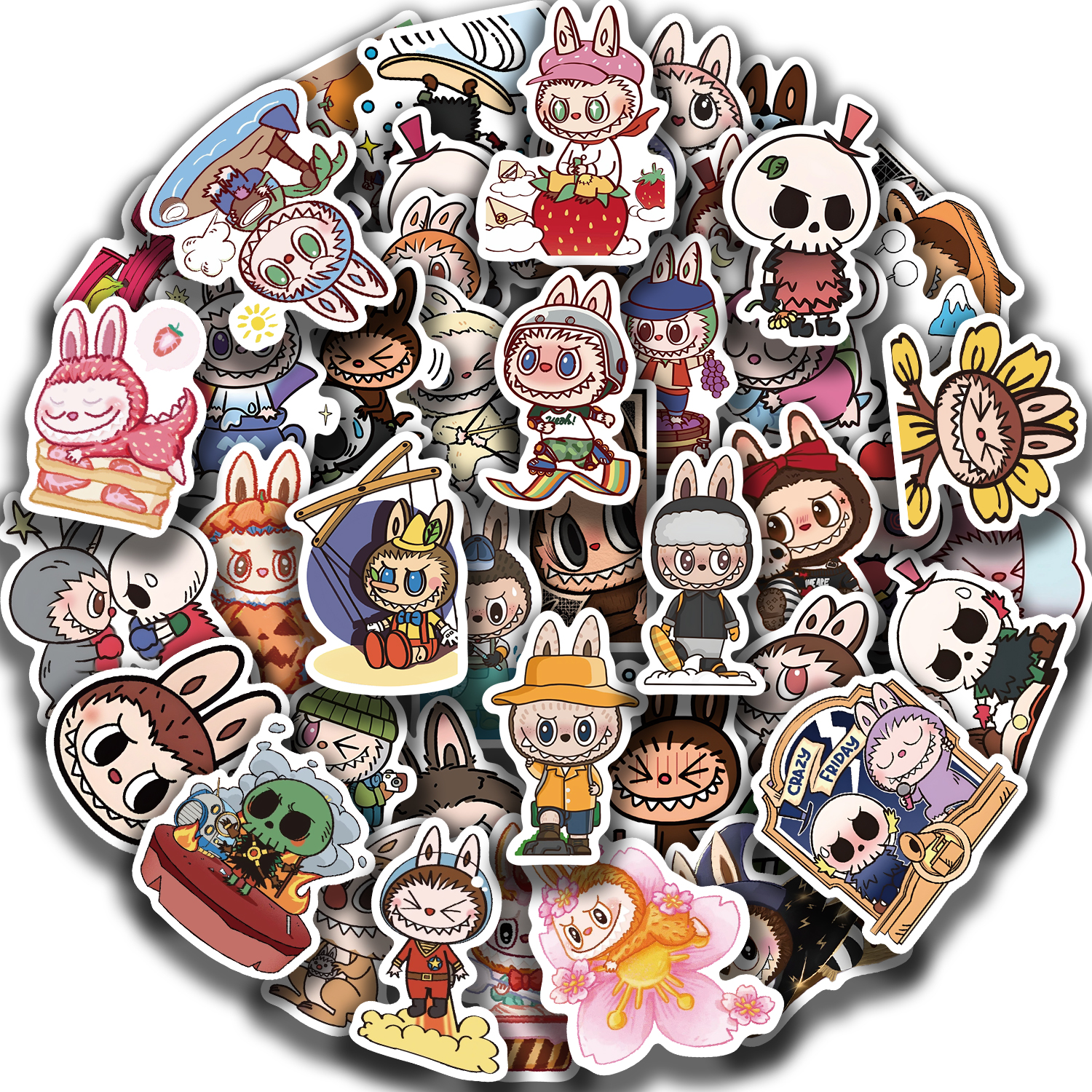 50 個 Labubu モンスター漫画ステッカーパックかわいい水ボトルのラップトップスケートボードスクラップブック防水ステッカーアクセサリー