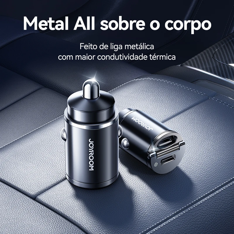 Joyroom-puxar o carregador do carro do anel, USB tipo-C, portas rápidas duplas, carregamento rápido, mini carregador do telefone, acessórios do carro, PD, QC, 30W