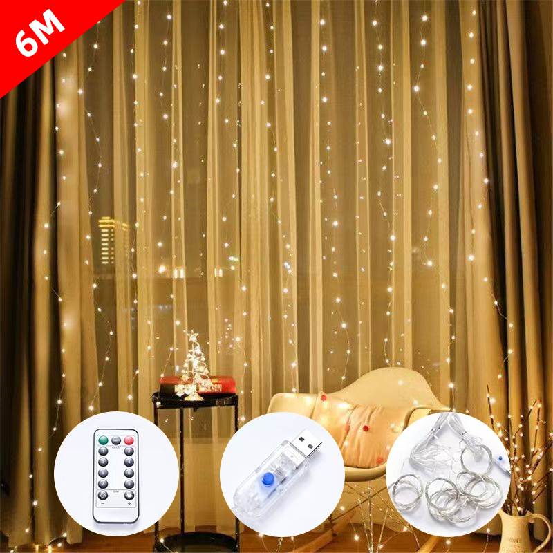 3M/6M Fairy String Lights 8 Modes LED Bedroom Lights Wedding Christmas Decoration Party Holiday Outdoor Lights USB Curtain Light