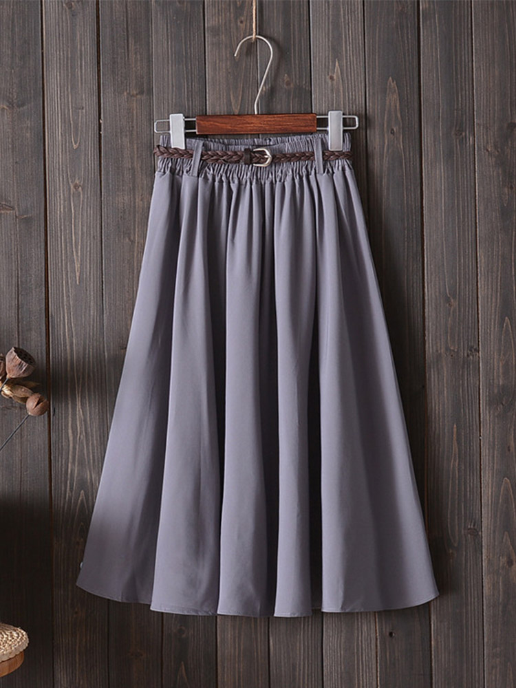 Midi genou longueur jupe d'été femmes avec ceinture mode coréenne dames taille haute plissée a-ligne jupe d'école femme
